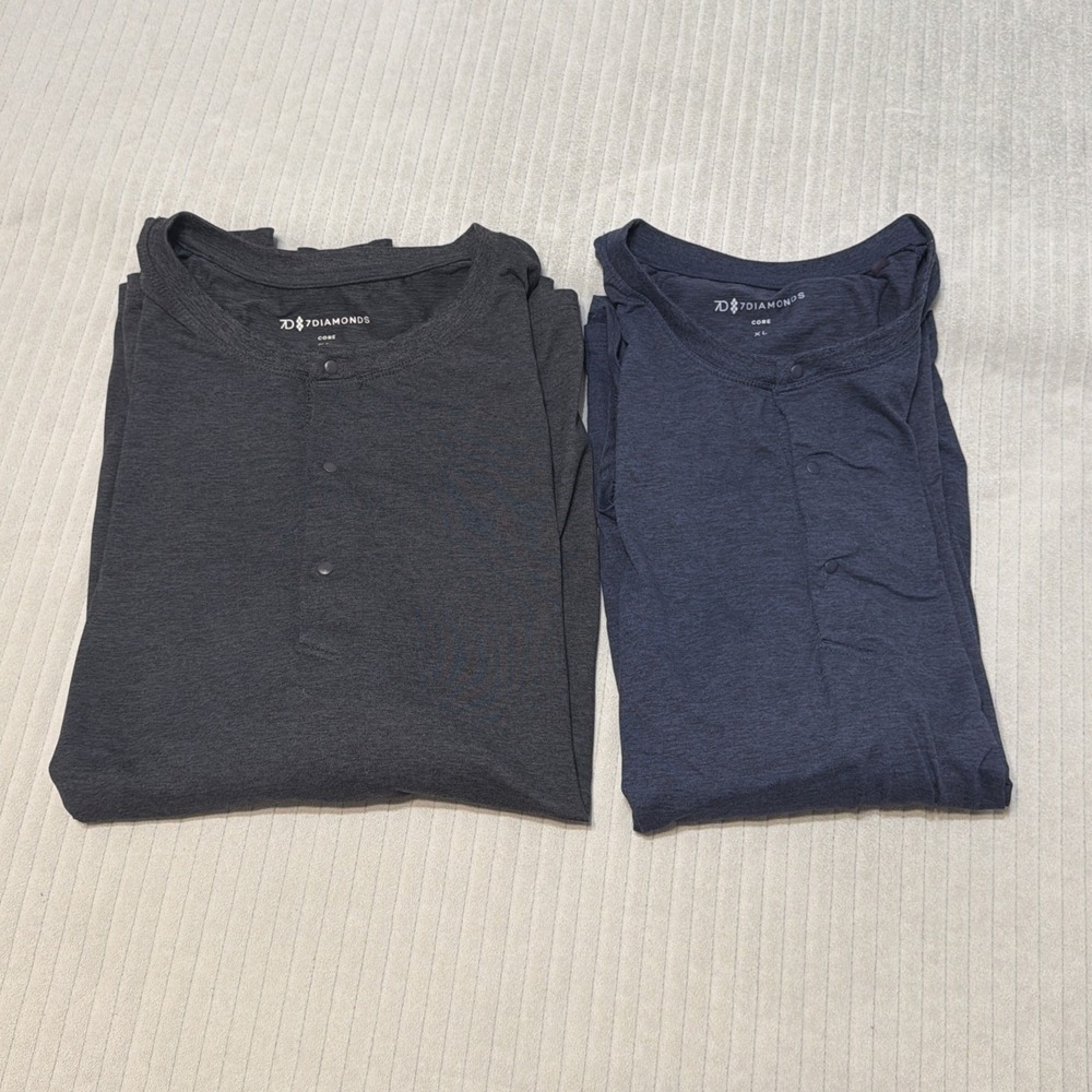 7 Diamonds Core Henley Men's XL Lot of 2 Performance Lightweight Long Sleeve